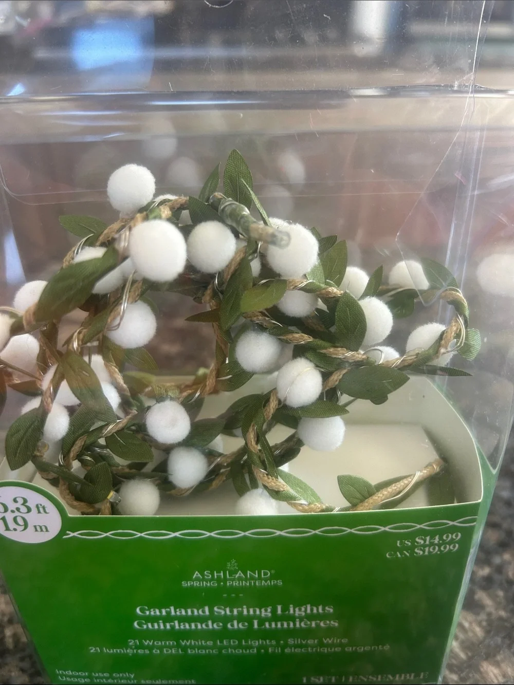 ASHLAND WHITE POM-POM GARLAND 6.3FT STRING LIGHTS NWT
